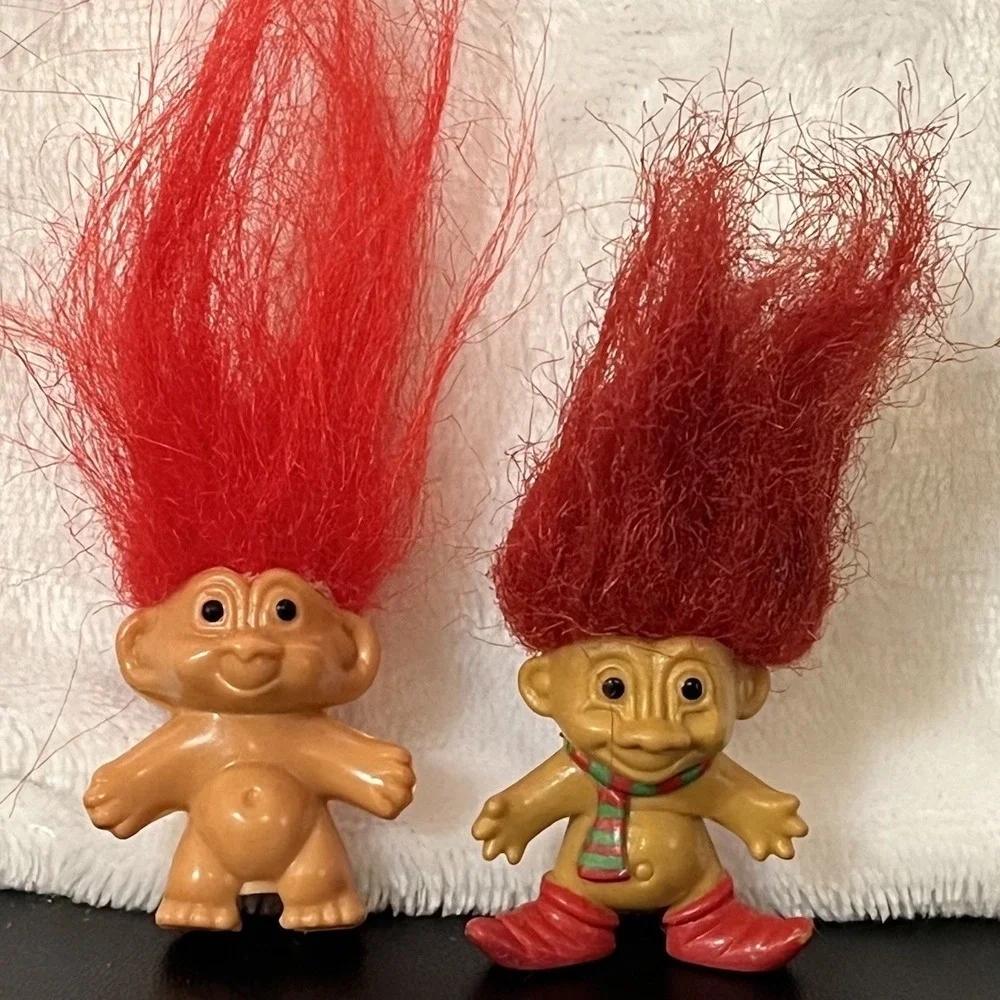 Vintage Troll Doll Pencil Toppers Red Hair RUSS Christmas Elf & Tiny Treasure